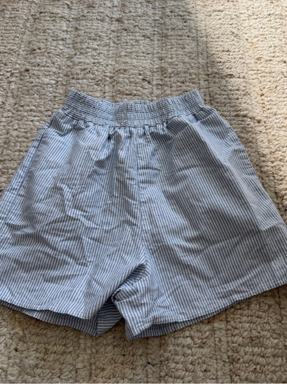 Djerf Avenue Light Blue & White Striped Athletic Shorts